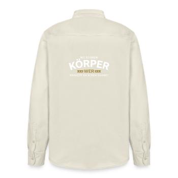 Körper braucht Haare Spruchshirt - Relaxed Fit Unisex Organic Hemd von Stanley/Stella - Natur - Hinten - AI Model Male 178 light (178cm)