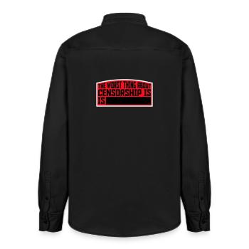 Le pire dans la censure, c’est l’ironie amusante - Chemise unisexe coupe décontractée bio Stanley/Stella - noir délavé - Dos - AI Model Male 178 light (178cm)