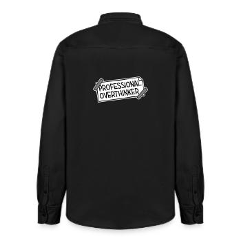 Professional Overthinker Funny Brooding Anxiety Logo - Relaxed Fit Unisex Organic Shirt by Stanley/Stella - washed black - Back - AI Model Male 178 light (178cm)
