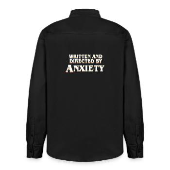 Anxiété Réfléchissante Écrit et réalisé par Anxiet - Chemise unisexe coupe décontractée bio Stanley/Stella - noir délavé - Dos - AI Model Male 178 light (178cm)