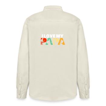 Ich liebe meinen Papa, Gitarrist, Musiker-Vater - Relaxed Fit Unisex Organic Hemd von Stanley/Stella - Natur - Hinten - AI Model Male 178 light (178cm)