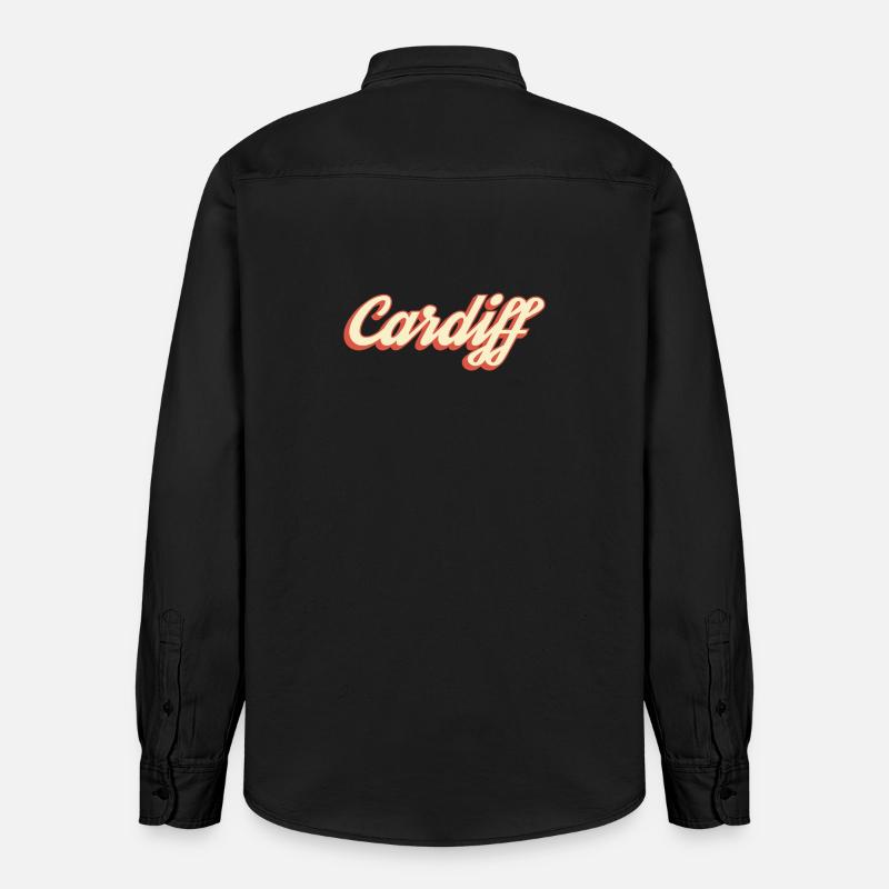 Logo rétro Script de Cardiff - Chemise unisexe coupe décontractée bio Stanley/Stella - noir délavé