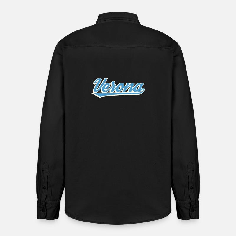 Verona Blau Script Logo - Relaxed Fit Unisex Organic Hemd von Stanley/Stella - washed Black