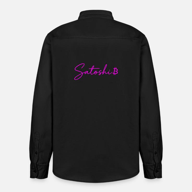 Satoshi Neon Lettering Bitcoin Script Pink - Relaxed Fit Unisex Organic Shirt by Stanley/Stella - washed black