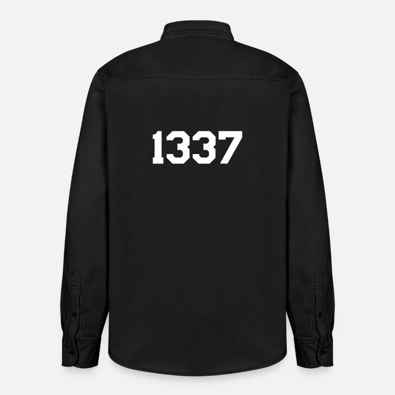 1337 – Conception de texte blanc - Chemise unisexe coupe décontractée bio Stanley/Stella - noir délavé