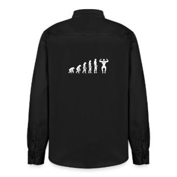 Evolution zum Bodybuilder – Fitness Motivation - Relaxed Fit Unisex Organic Hemd von Stanley/Stella - washed Black - Hinten - AI Model Male 178 light (178cm)