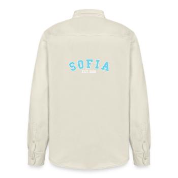 Sofia Est. 2006 - Relaxed Fit Unisex Organic Shirt by Stanley/Stella - soft Ecru - Back - AI Model Male 178 light (178cm)
