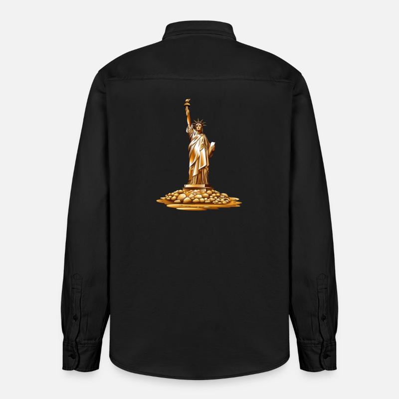 Statue de la torche dorée de la Liberté - Chemise unisexe coupe décontractée bio Stanley/Stella - noir délavé