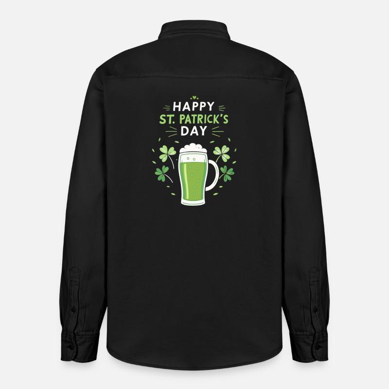 Verre vert Saint-Patrick et trèfles - Chemise unisexe coupe décontractée bio Stanley/Stella - noir délavé