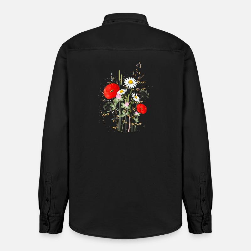 wunderschöne blühende Sommerwiese mit Mohnblumen - Relaxed Fit Unisex Organic Hemd von Stanley/Stella - washed Black