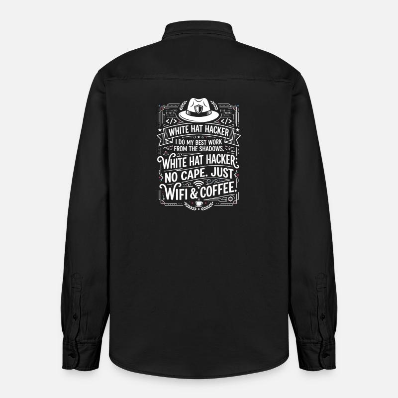 White Hat Hacker Wifi och Kaffe - Unisex skjorta ledig passform ekologisk Stanley/Stella - washed black