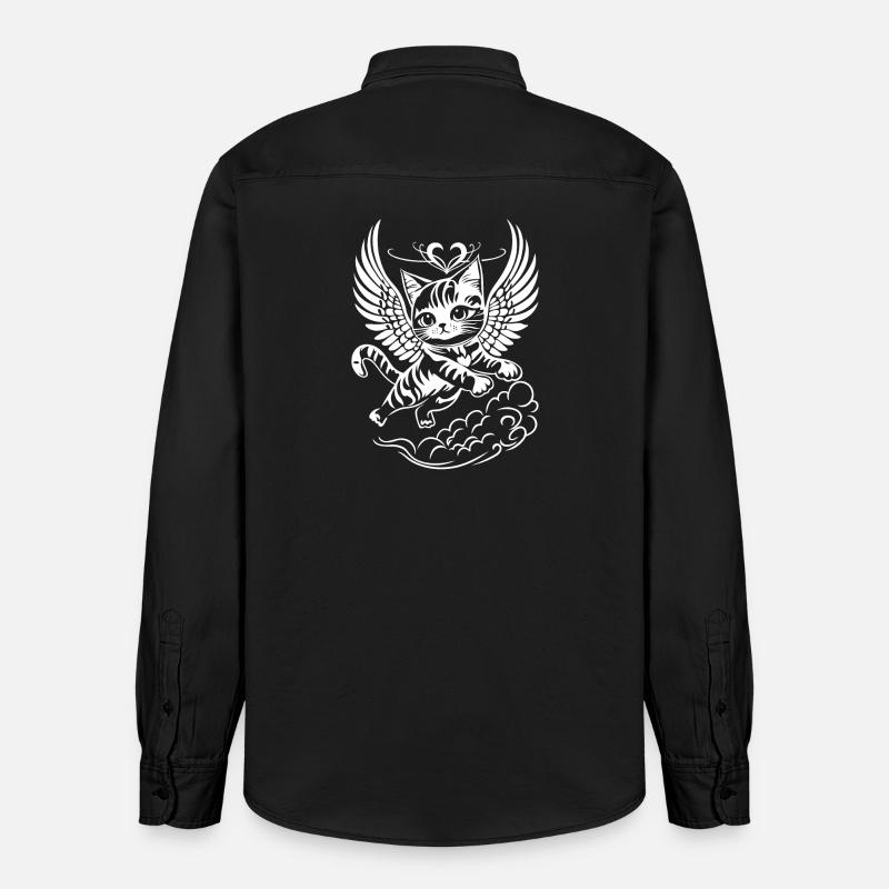 Ange Blanc Chat Avec Des Ailes - Chemise unisexe coupe décontractée bio Stanley/Stella - noir délavé