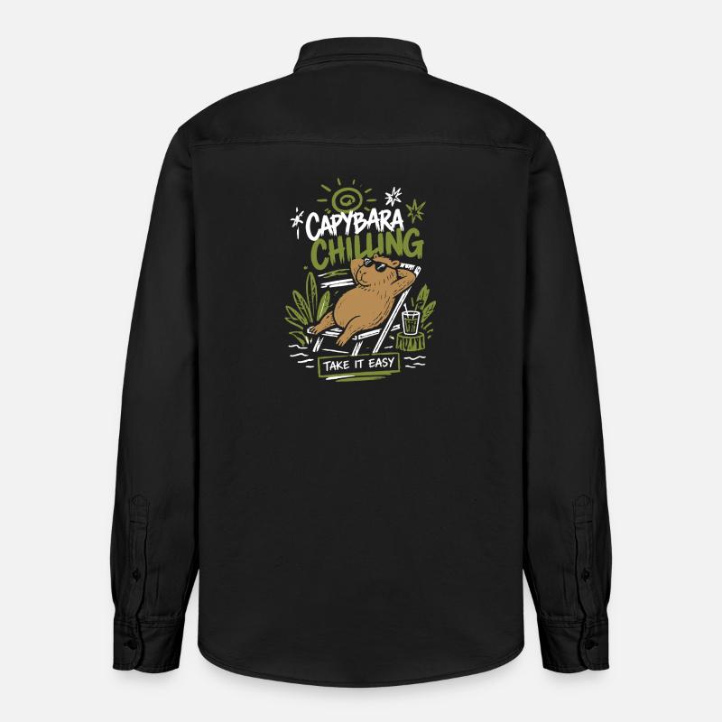 Capybara Froid Prends ça relax - Chemise unisexe coupe décontractée bio Stanley/Stella - noir délavé