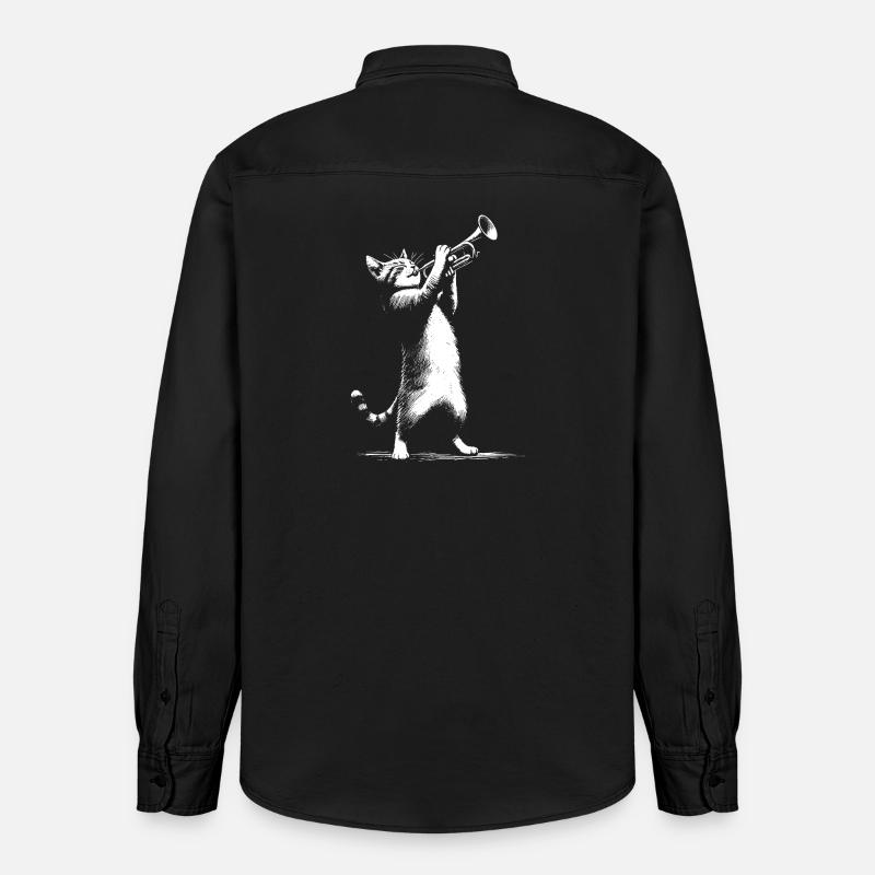 Chat avec trompette - Chemise unisexe coupe décontractée bio Stanley/Stella - noir délavé