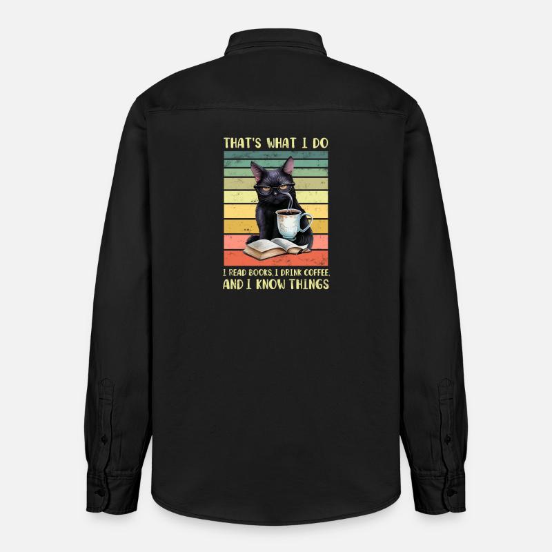 Schwarze Katze mit Kaffee und Buch - Relaxed Fit Unisex Organic Hemd von Stanley/Stella - washed Black
