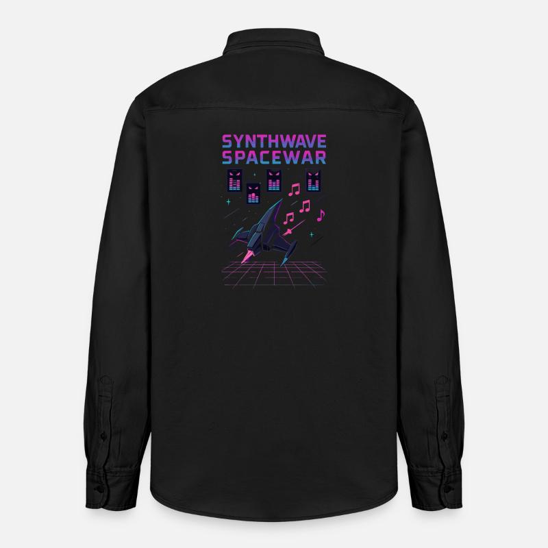 SYNTHWAVE SPACEWAR Vaisseau Rétro Neon 80s - Chemise unisexe coupe décontractée bio Stanley/Stella - noir délavé