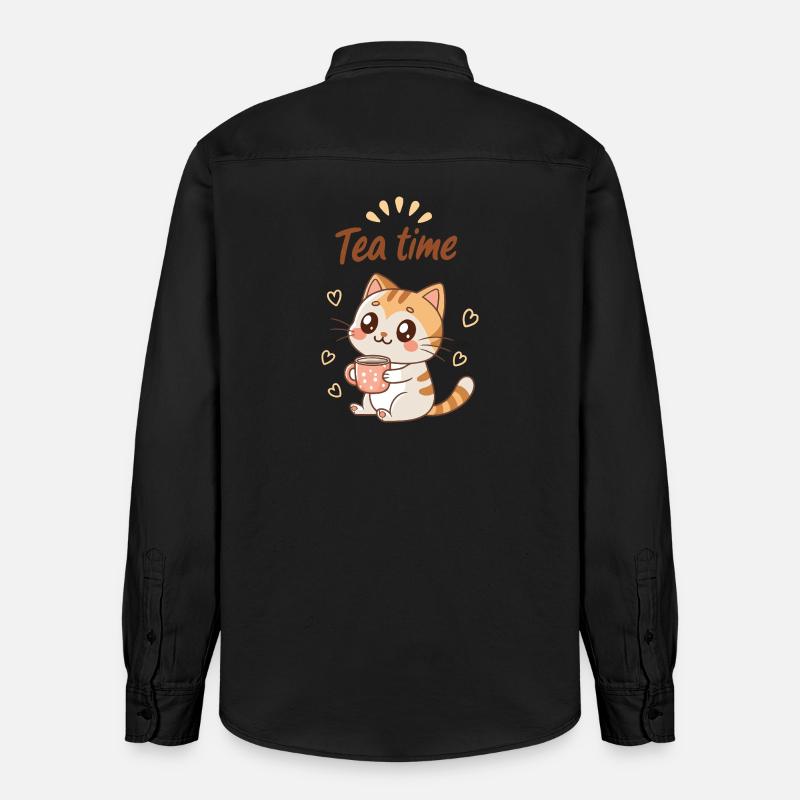 Mignon Chat Tea Time Douceur Cozy - Chemise unisexe coupe décontractée bio Stanley/Stella - noir délavé