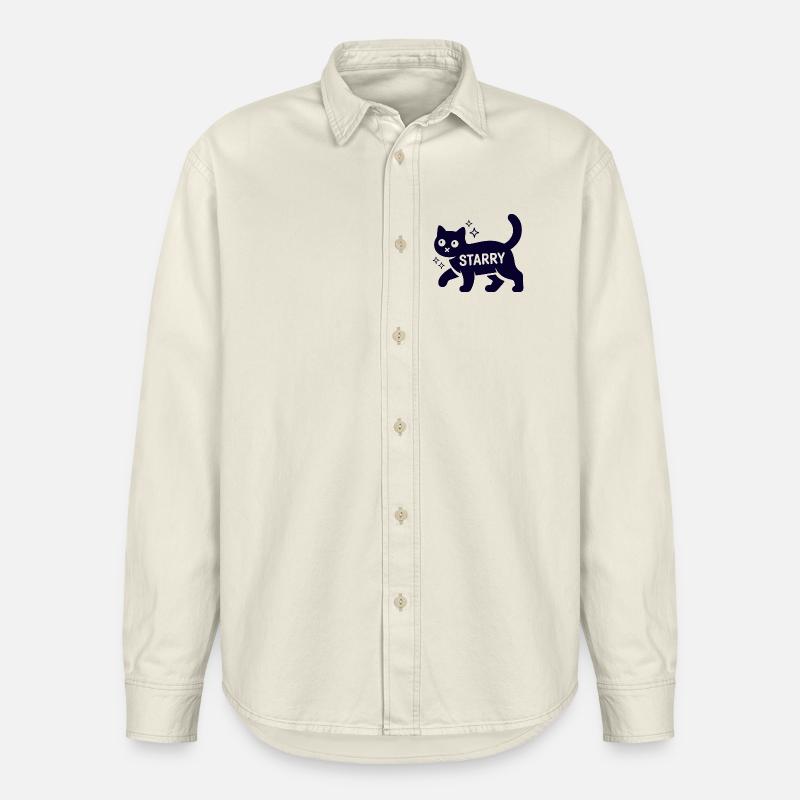 Samtpfote Starry Lustig Monochrom Katze - Relaxed Fit Unisex Organic Hemd von Stanley/Stella - Natur