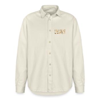la ilaha illa ALLAH GOld - Relaxed Fit Unisex Organic Shirt by Stanley/Stella - soft Ecru - Front - AI Model Female 172 light (172cm) & AI Model Male 178 light (178cm)