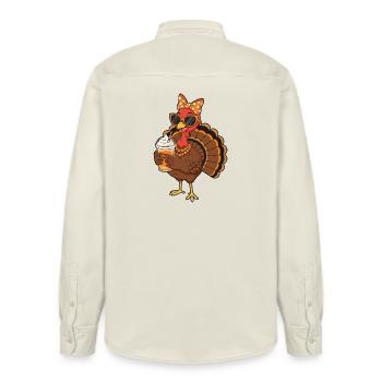 Truthahn Kaffee Liebhaber Lustig Thanksgiving Vibe - Relaxed Fit Unisex Organic Hemd von Stanley/Stella - Natur - Hinten - AI Model Male 178 light (178cm)