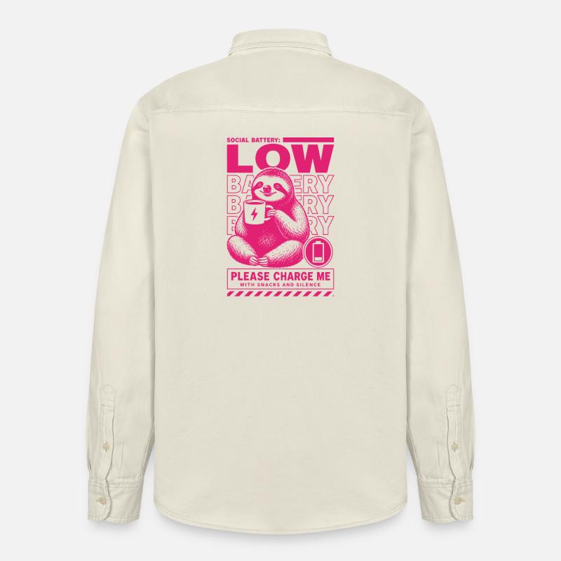 Low Battery Sloth Funny Design - Relaxed Fit Unisex Organic Hemd von Stanley/Stella - Natur