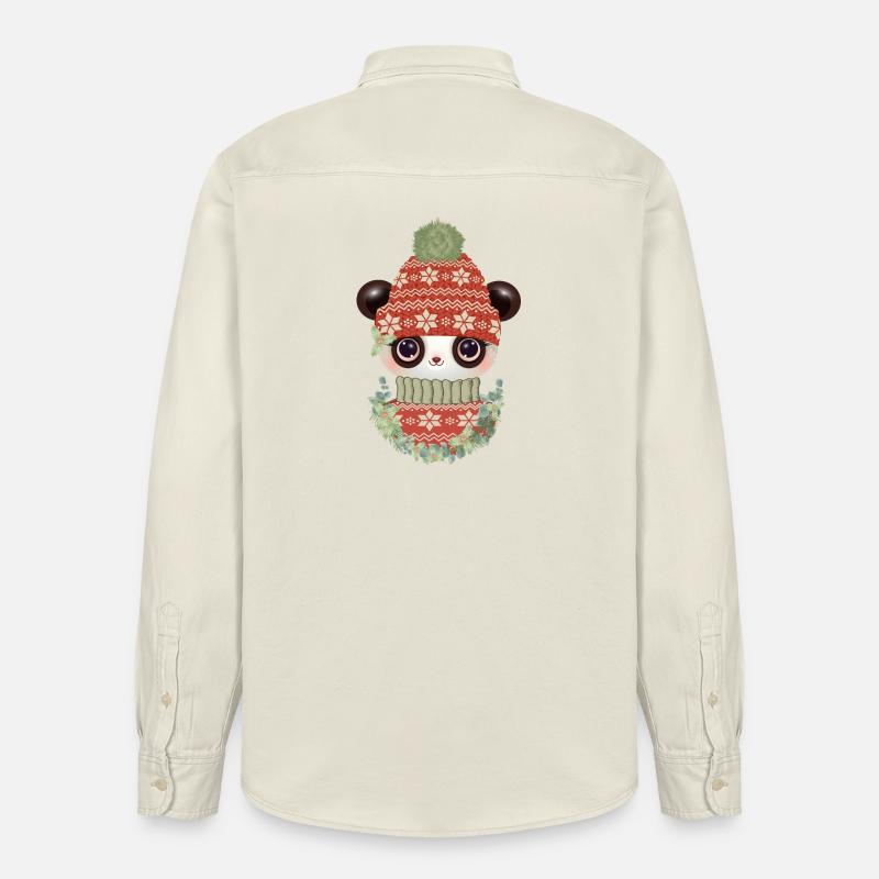 niedlicher Panda mit Pullover,Bommelmütze & Kranz - Relaxed Fit Unisex Organic Hemd von Stanley/Stella - Natur