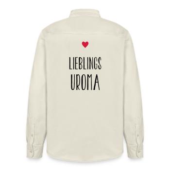 Uroma Lieblingsuroma Herz Geschenk - Relaxed Fit Unisex Organic Hemd von Stanley/Stella - Natur - Hinten - AI Model Male 178 light (178cm)