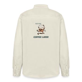 Run Now Coffee Later - Relaxed Fit Unisex Organic Shirt by Stanley/Stella - soft Ecru - Back - AI Model Male 178 light (178cm)