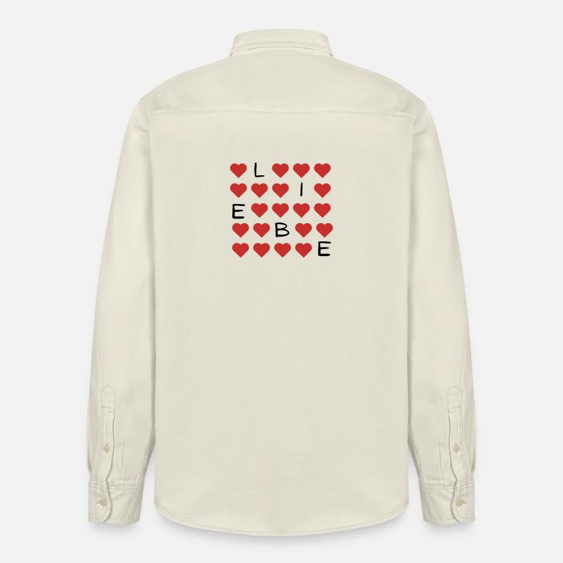 Red Heart Pattern Repeat - Relaxed Fit Unisex Organic Shirt by Stanley/Stella - soft Ecru