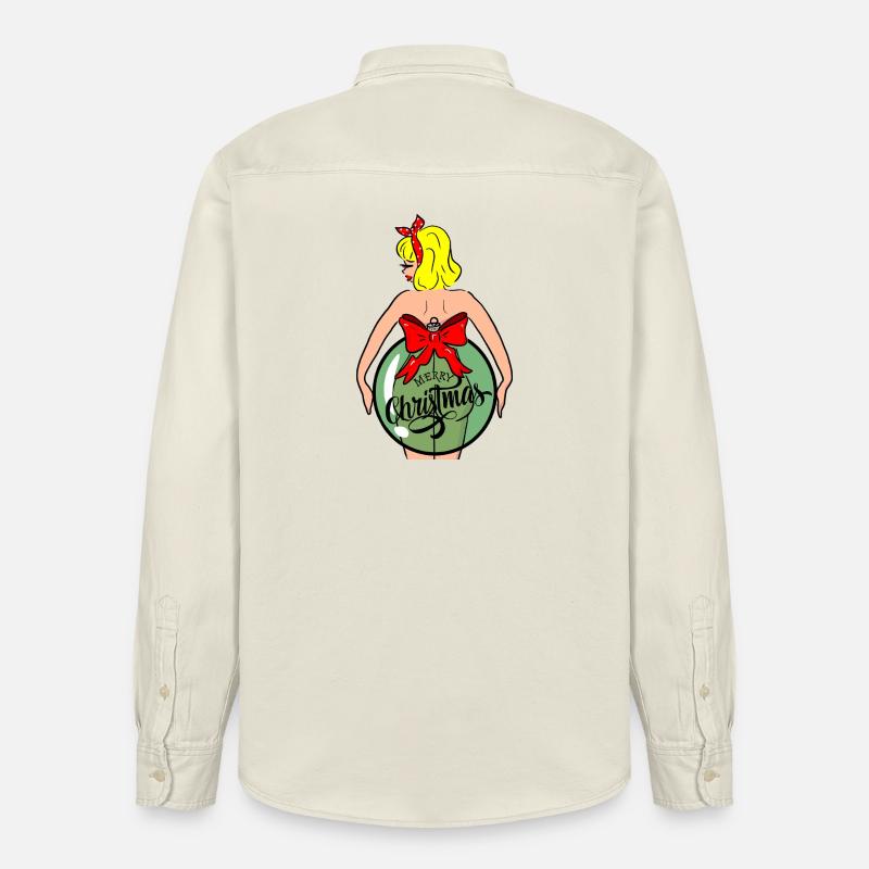 Frau mit Weihnachtskugel und roter Schleife - Relaxed Fit Unisex Organic Hemd von Stanley/Stella - Natur