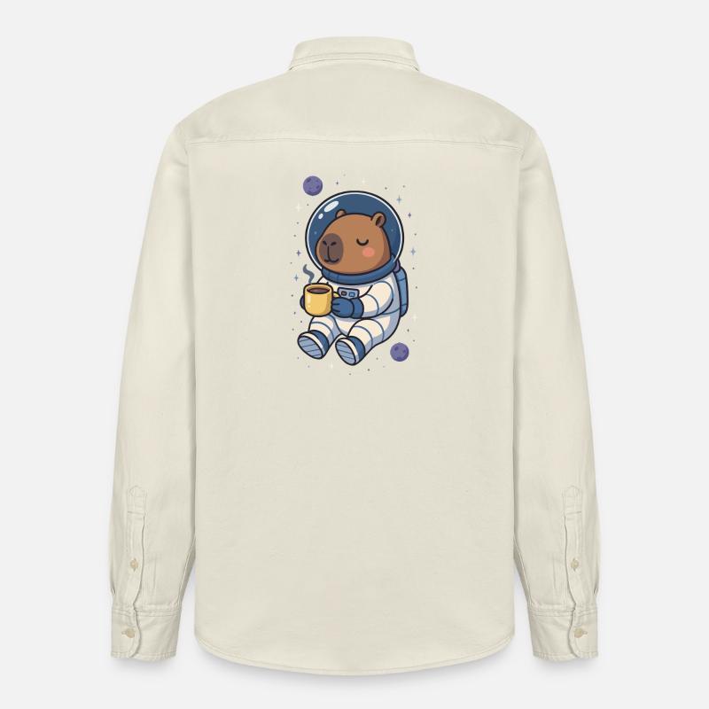 Capybara Astronaute – Café dans l’espace ☕🪐 - Chemise unisexe coupe décontractée bio Stanley/Stella - écru doux