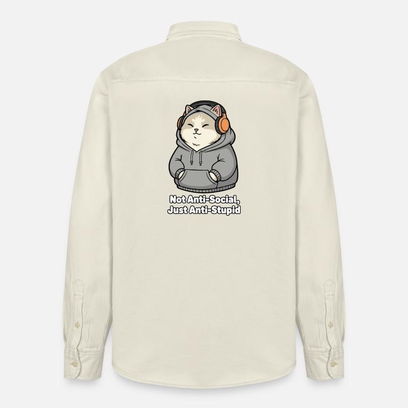 Sweat à capuche chat disant anti-stupide - Chemise unisexe coupe décontractée bio Stanley/Stella - écru doux
