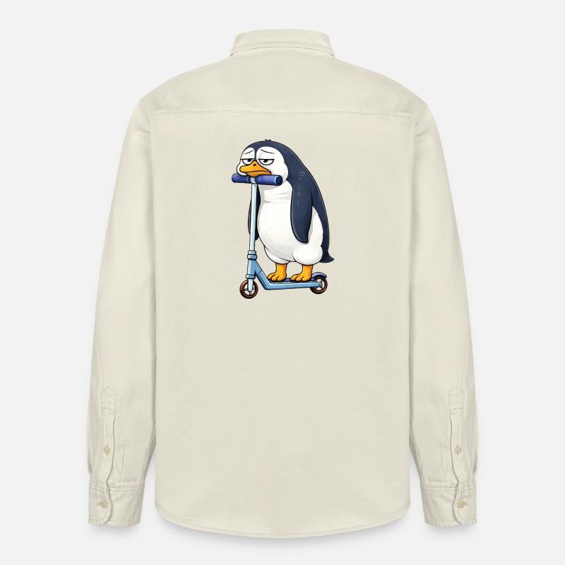 Süßer Pinguin Roller Scooter Einsam Langeweile - Relaxed Fit Unisex Organic Hemd von Stanley/Stella - Natur