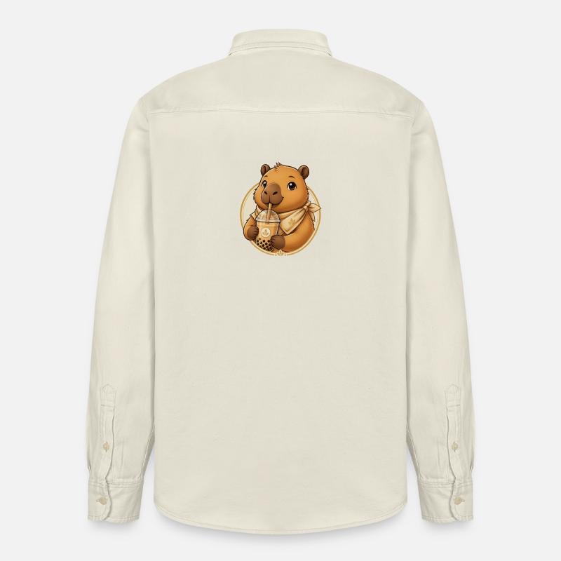 Golden Bear Bubble Tea Charm - Chemise unisexe coupe décontractée bio Stanley/Stella - écru doux
