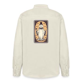Glücklicher Geist Tarot Karte - Relaxed Fit Unisex Organic Hemd von Stanley/Stella - Natur - Hinten - AI Model Male 178 light (178cm)