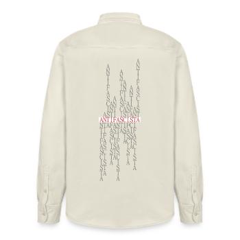 Antifascista Typo Collage rot/grau - Relaxed Fit Unisex Organic Hemd von Stanley/Stella - Natur - Hinten - AI Model Male 178 light (178cm)