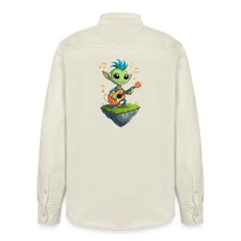 Green Goblin with Guitar - Relaxed Fit Unisex Organic Shirt by Stanley/Stella - soft Ecru - Back - AI Model Male 178 light (178cm)