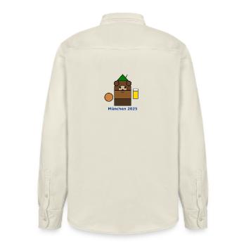 München2025 Bären-Logo - Relaxed Fit Unisex Organic Shirt by Stanley/Stella - soft Ecru - Back - AI Model Male 178 light (178cm)