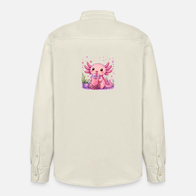 Axolot rose avec bubble tea - Chemise unisexe coupe décontractée bio Stanley/Stella - écru doux