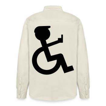Un passager en fauteuil roulant fait un doigt d’honneur # - Chemise unisexe coupe décontractée bio Stanley/Stella - écru doux - Dos - AI Model Male 178 light (178cm)