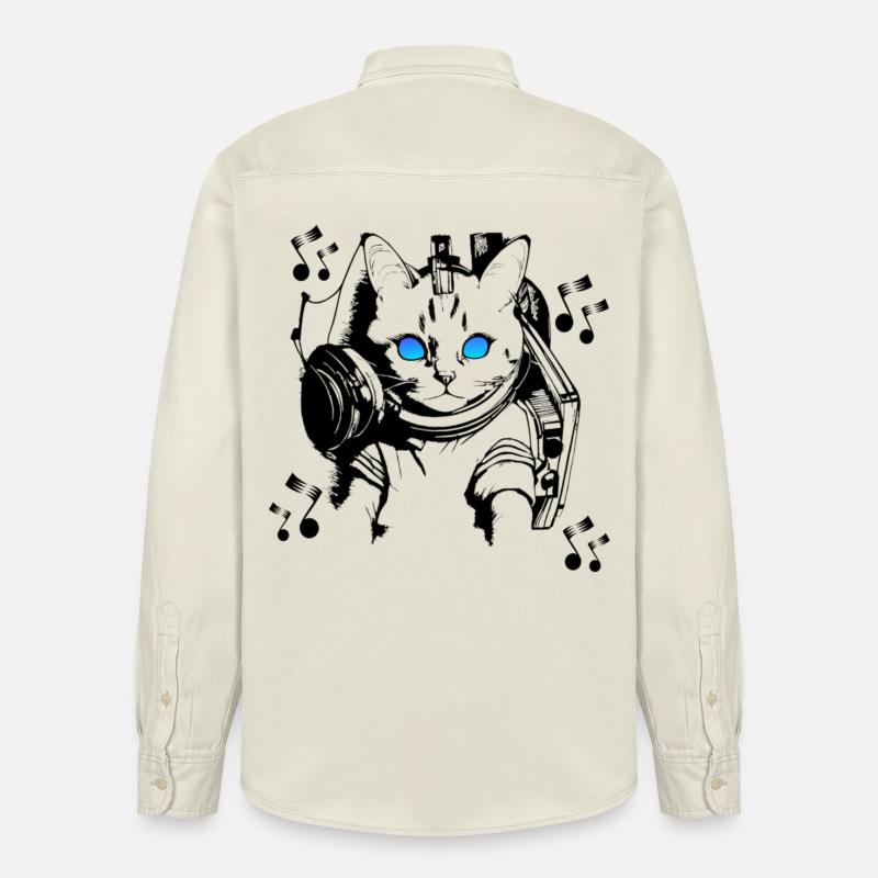 DJ Katze mit Kopfhörern - Relaxed Fit Unisex Organic Hemd von Stanley/Stella - Natur