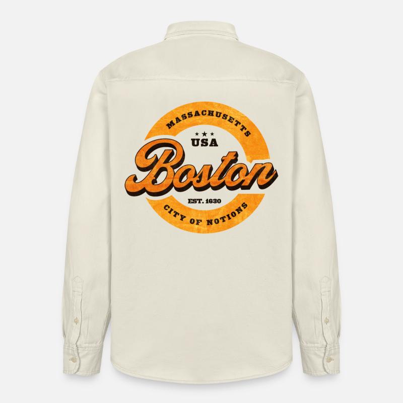 Impression du logo Boston Retro Circle - Chemise unisexe coupe décontractée bio Stanley/Stella - écru doux