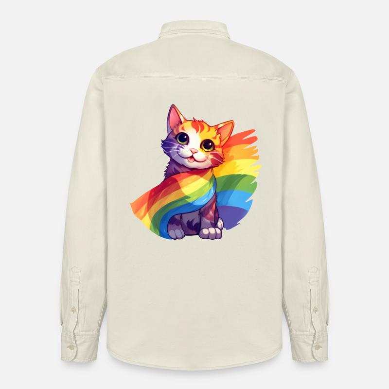 Pride Cat – Bunte Regenbogen-Katze mit Flagge - Relaxed Fit Unisex Organic Hemd von Stanley/Stella - Natur