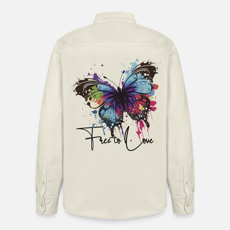 Rainbow Butterfly Splash libre d’aimer - Chemise unisexe coupe décontractée bio Stanley/Stella - écru doux