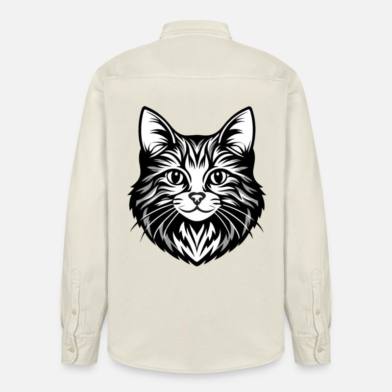 Illustration complexe de visage de chat - Chemise unisexe coupe décontractée bio Stanley/Stella - écru doux