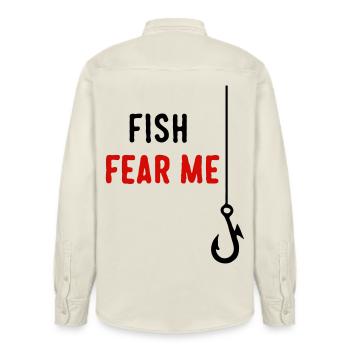 Fish Fear Me - Relaxed Fit Unisex Organic Hemd von Stanley/Stella - Natur - Hinten - AI Model Male 178 light (178cm)