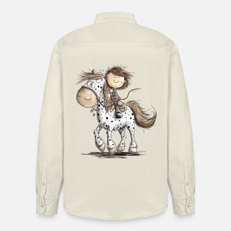 Drolliges Pferd mit Reiter Cartoon Pferdchen - Relaxed Fit Unisex Organic Hemd von Stanley/Stella - Natur