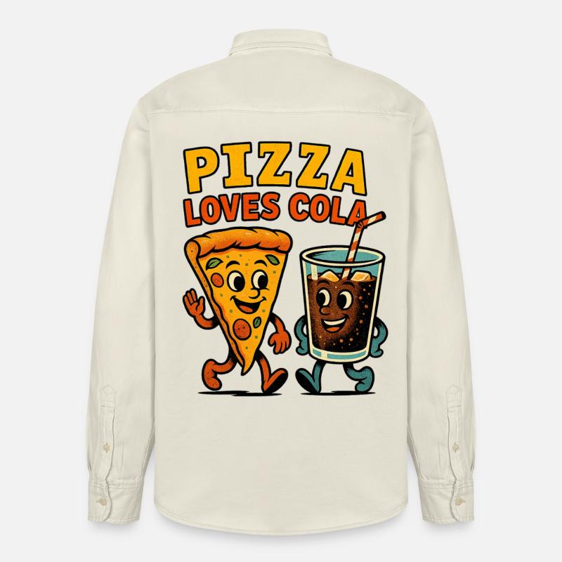 Pizza et Cola Happy Duo Design - Chemise unisexe coupe décontractée bio Stanley/Stella - écru doux