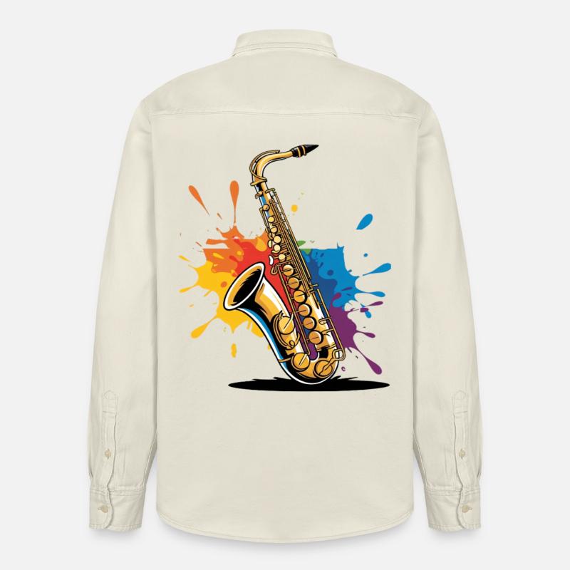 Impression d'art expressionniste de saxophone - Chemise unisexe coupe décontractée bio Stanley/Stella - écru doux