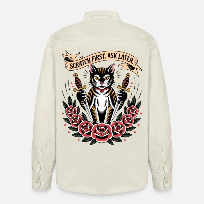 Scratch First Cat - Relaxed Fit Unisex Organic Shirt by Stanley/Stella - soft Ecru